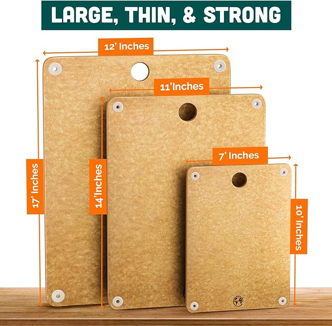 Earth?셲 Dreams Wood Cutting Board Set 3-Piece: Small, Large & Extra Large - Charcuterie Board, Non-Plastic, Non-Toxic, Heavy-Duty, Dishwasher Safe (Tan)