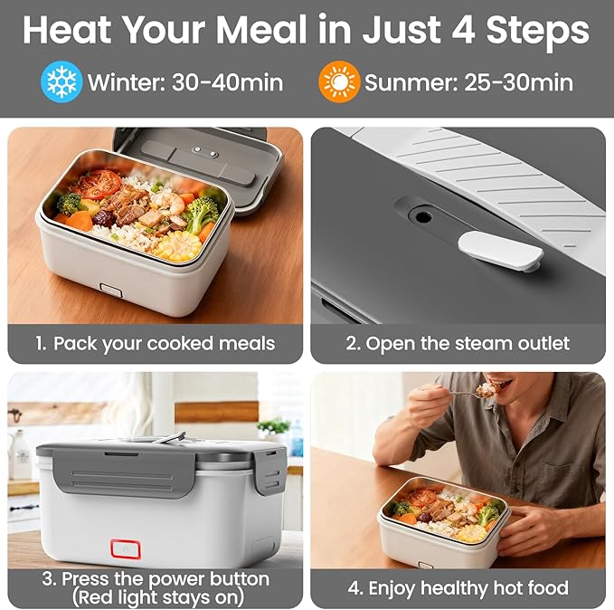 Herrfilk Cordless Electric Lunch Box for Adults, 1.8L/61oz Rechargeable Portable Food Warmer, 4in1 Ultra Quick Heated Lunch Box Food Heater for Travel/Car/Out Work, New Year White Elephant Gifts