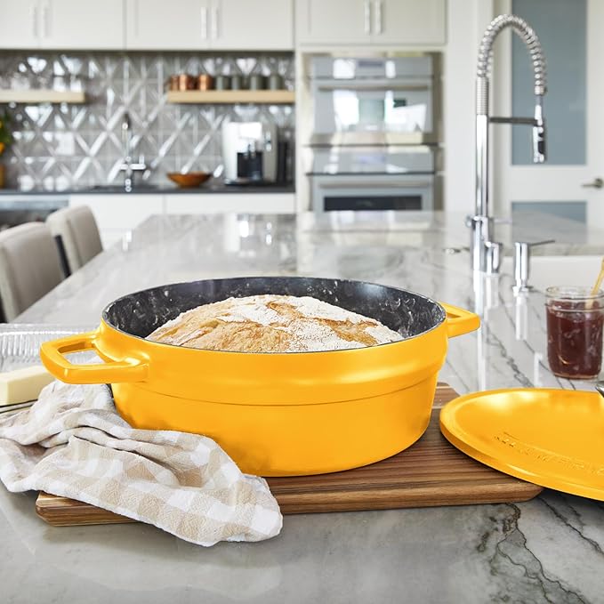 All American 1930 - Dutch Oven - The Saucier Set, Mustard Yellow - 5.5qt Capacity - Perfect for Sauces, Soups & Simmering - Non Stick & PFAS Free - Made in the USA