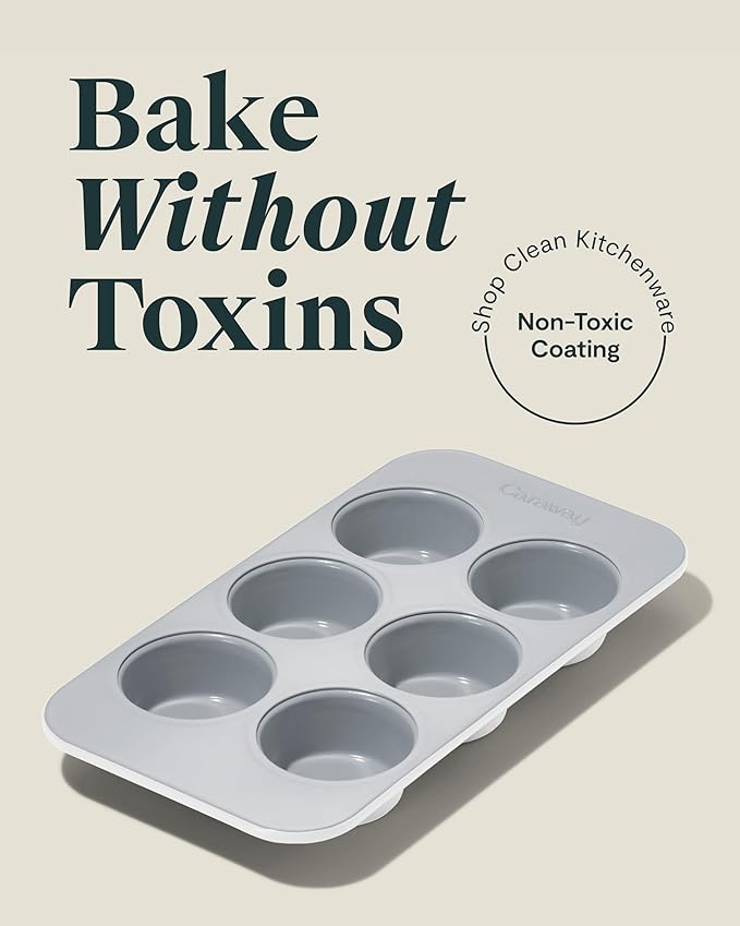 Caraway Nonstick Ceramic 6 Cup Muffin Pan ??Non-Toxic, PTFE & PFOA Free ??Oven Safe ??Aluminized Steel Core ??Small Muffin Pan for Baking Cupcakes, Muffins & More - White