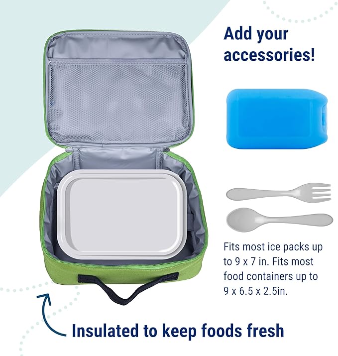 Wildkin Kids Insulated Lunch Box ??Durable and Reusable for School & Travel - Parrot Green