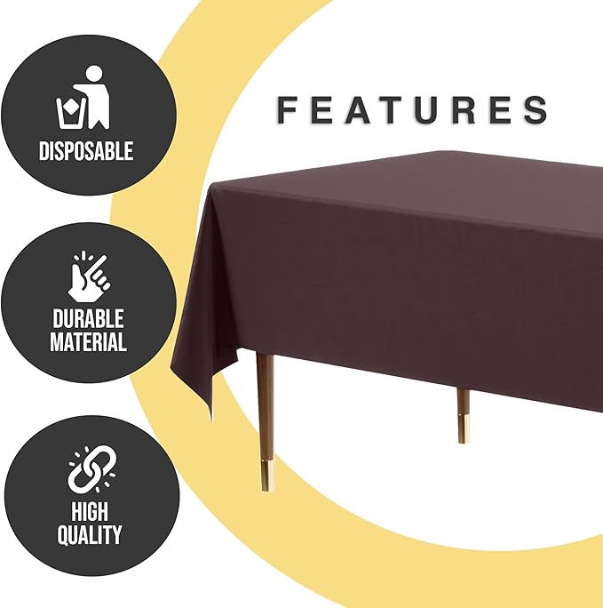 Exquisite 66% Thicker Premium Plastic Table Cloth Rectangle Table Cover 0.5 Mil 24 Pack Brown Table Cloth 54 Inch x 108 Inch Disposable Tablecloth Won't Tear Easily Like Cheap Thin Brands