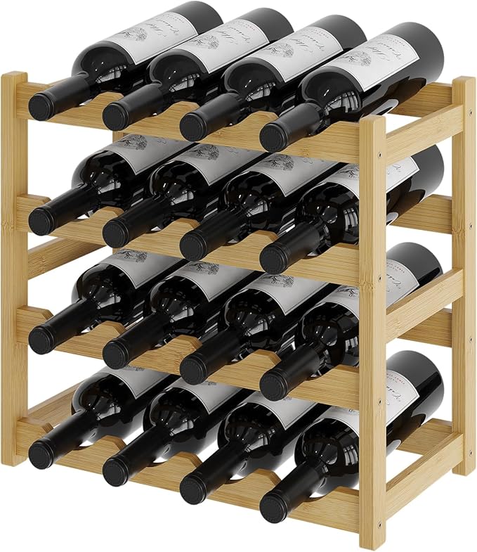 Wine Rack竊똁amboo Wine Storage Cabinet Shelf竊똂ountertop Wine Shelf- Freestanding Wine Holder for Kitchen & Pantry (Natural, 4-Tier)
