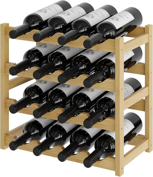 Wine Rack竊똁amboo Wine Storage Cabinet Shelf竊똂ountertop Wine Shelf- Freestanding Wine Holder for Kitchen & Pantry (Natural, 4-Tier)