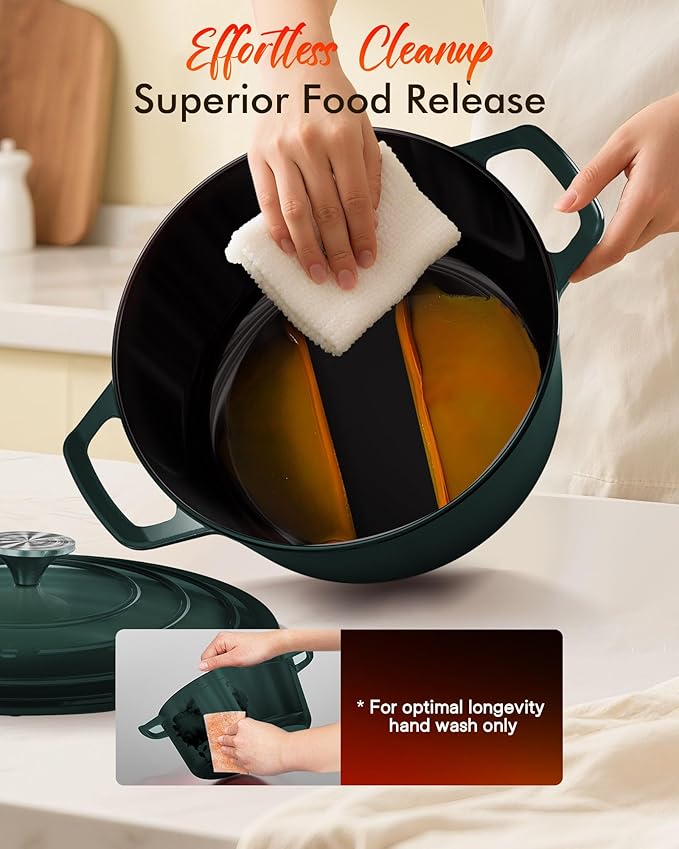 Nuwave 6QT Healthy Enameled Cast Iron Dutch Oven Pot with Lid, Heavy Duty 7-Layer Enamel, Enhanced Rust Protection, Dual Handles, Oven Safe to 500째F for Sourdough Bread Baking, Braise, Stew, Roast
