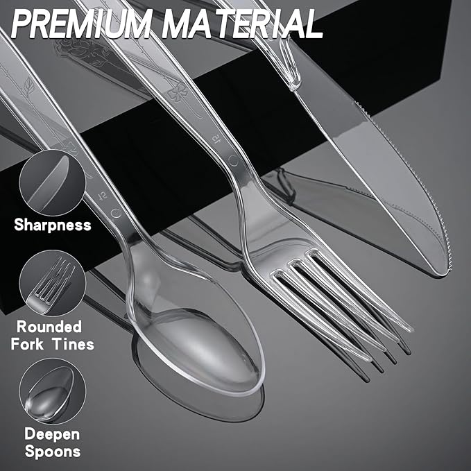 100 Count Extra Heavy Duty Clear Plastic Forks Disposable, BPA-Free, Heat Resistant, Durable Disposable Forks Bulk for Catering & Events ?갥arty Supplies