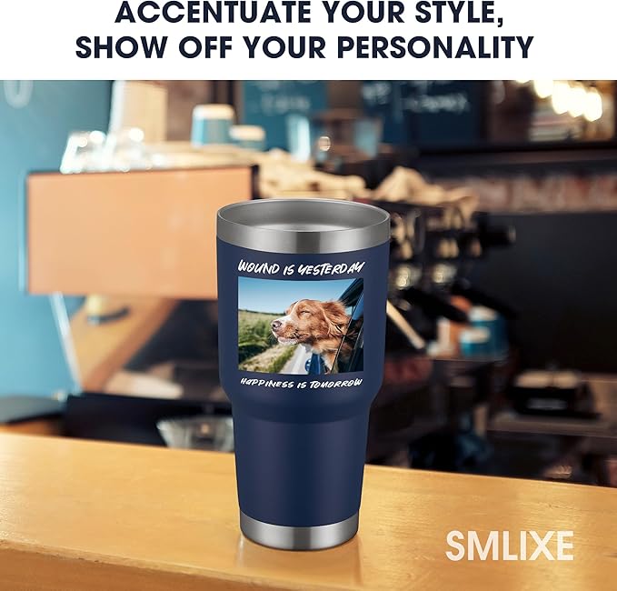 SMLIXE Personalized Coffee Tumbler Print in USA 30oz Stainless Steel Double Wall Insulated Coffee Cup With Text Photo Logo