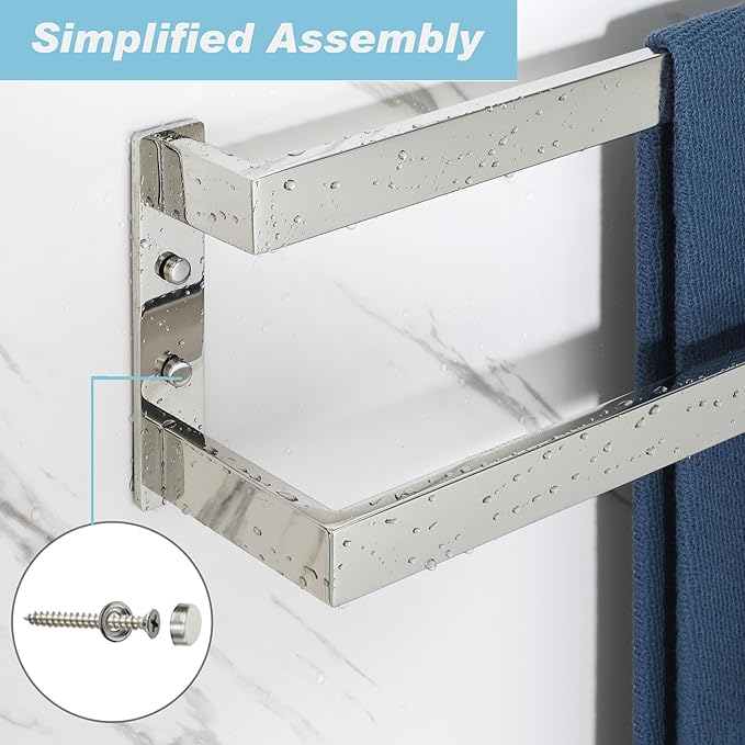 Alise Double Towel Bar 24", SUS304 Stainless Steel Towel Racks for Bathroom Wall Mounted, Heavy Duty Bathroom Towel Holder, Space Saving Towel Hanger, Polished Chrome