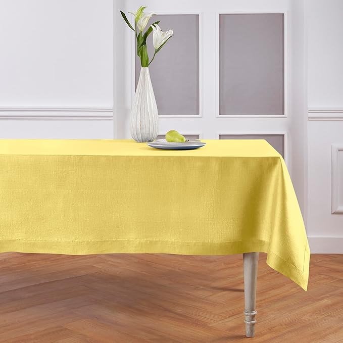 Solino Home Linen Tablecloth for Rectangle Tables 60 x 108 Inch - 100% Pure Linen Sunshine Yellow Table Cloth - Fete, Machine Washable Cloth Tablecloth for Spring, Easter