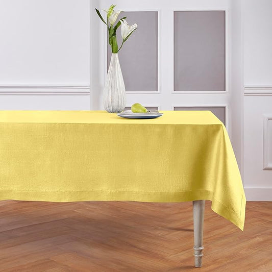 Solino Home Linen Tablecloth for Rectangle Tables 60 x 108 Inch - 100% Pure Linen Sunshine Yellow Table Cloth - Fete, Machine Washable Cloth Tablecloth for Spring, Easter