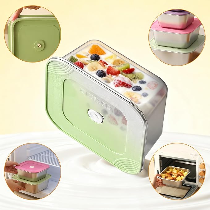 4-Piece Stainless Steel Snack & Lunch Box with Lids Set, Stackable Metal Food Storage Containers with Lids, Airtight Leakproof Lunch Containers , Dishwasher Safe Bento Box(Size 4.5", 5.5", 6.3", 7")
