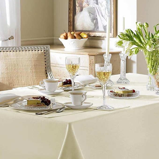 Fitable Ivory Tablecloths for 6-8 Foot Tables, 6 Pack - 70 x 120 Inches - Reusable and Washable Table Clothes, Polyester Fabric Table Covers for Wedding, Party, Banquet