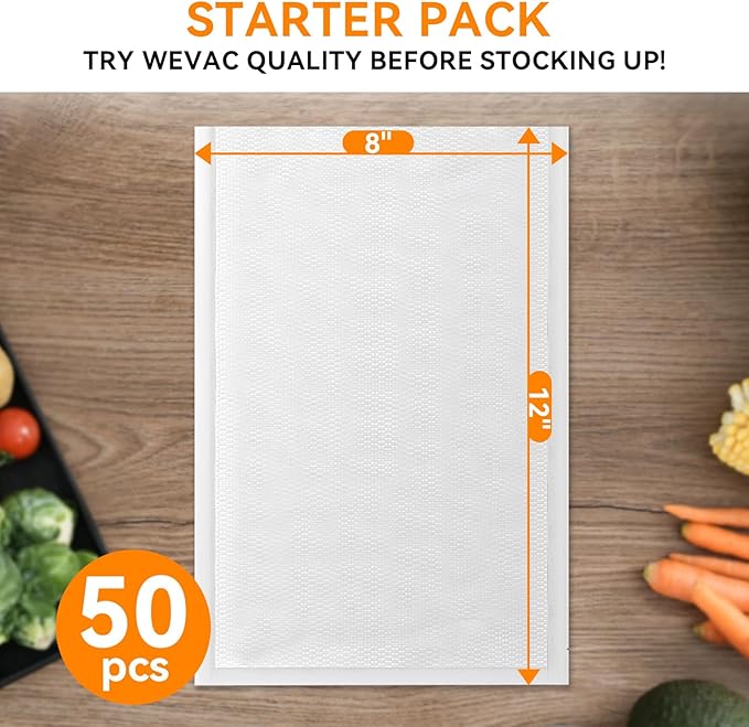 Wevac Vacuum Sealer Bags ??50 Count (8?냉?2??, Heavy-Duty BPA-Free Food Storage Bags, Puncture-Resistant, Freezer & Sous Vide Safe, Compatible with All Vacuum Sealers