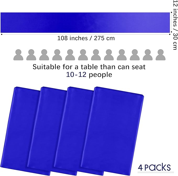Aneco 4 Pack Satin Table Runner 12 x 108 Inch Long Bright Silk and Smooth Fabric Party Table Runner for Wedding Banquet Party Decoration- Royal Blue