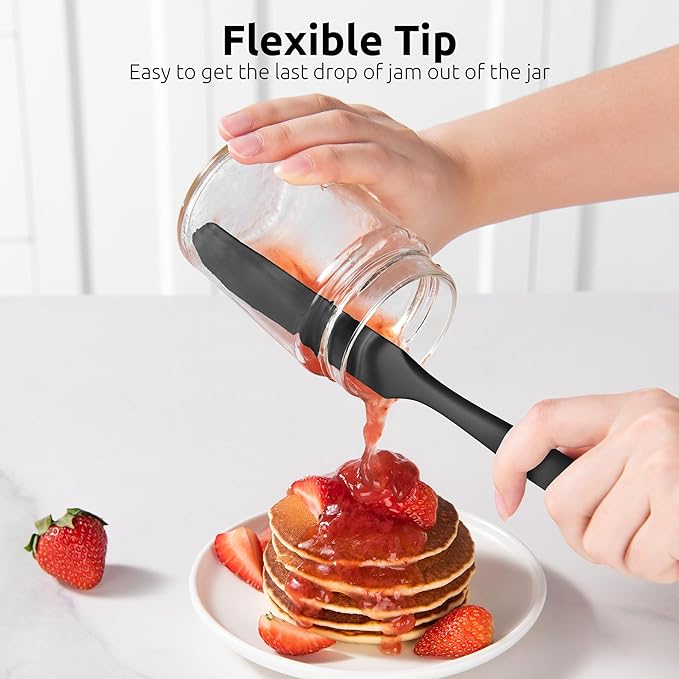 U-Taste Skinny Silicone Jar Spatula: 600쨘F Heat-Resistant Food-Grade 10in Long Narrow Sourdough Stirring Stick, Seamless Flexible Peanut Butter Spreader for Scraping Icing Bread Cream, Jam (Black)