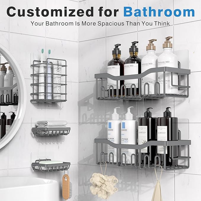 EUDELE 5-Pack Rustproof Stainless Steel Shower Caddy ??No Drill Adhesive Bathroom Organizer with Large Capacity, Spacious Shower Shelves for Inside Shower, Kitchen & Home Decor Storage-XL Size