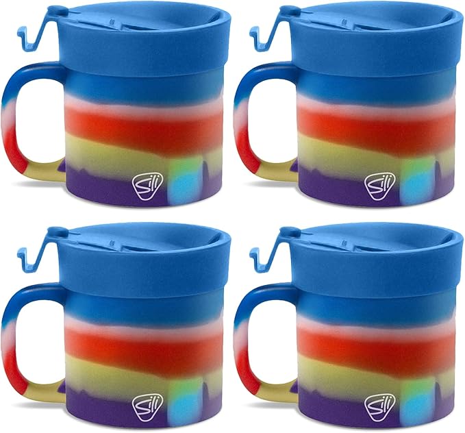 Silipint 16oz Silicone Coffee Mug Tumbler Flip Lid Unbreakable Dishwasher Safe Microwave Oven & Freezer Compatible ??Non-Toxic Reusable Cup for Hot Coffee Tea or Drinks Pack of 4 Drippy