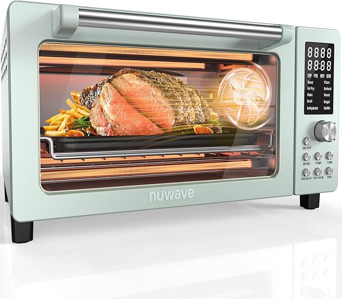 Nuwave Bravo Pro Smart Air Fryer Toaster Oven Combo, Airfryer Convection Oven Countertop, 10-in-1 Functions with Quicker & Even Crisp Technology, 1800W, 50-450째F, PFAS-Free, 21QT, Mint