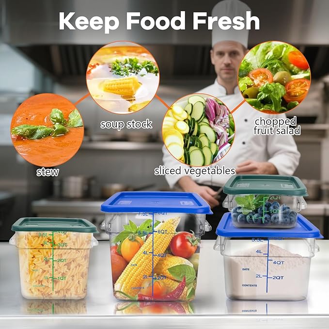 4 Pack Food Storage Containers with Red Lids, 18.0 Qt - Square, Clear, Polycarbonate, for Restaurant Commercial Kitchen and Home party