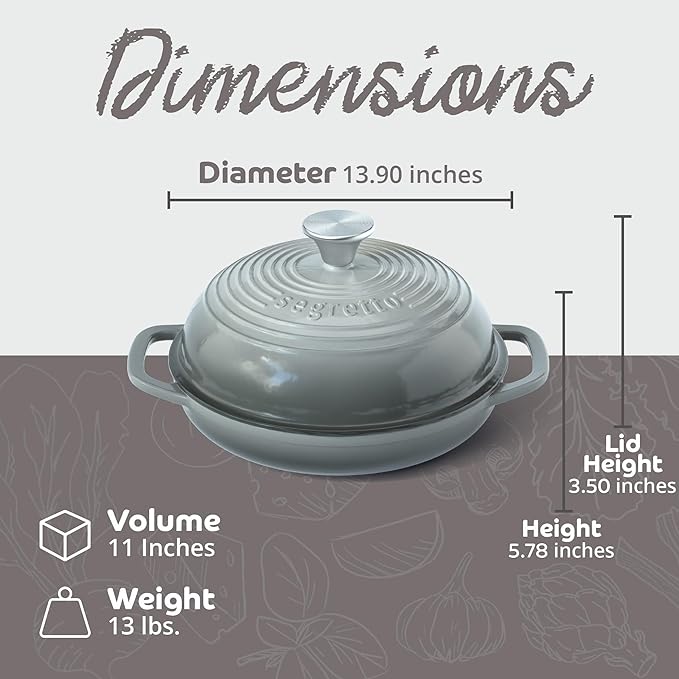 Enameled Cast Iron Bread Pan with Lid, 11??Grigio Scuro (Gray) Bread Oven Cast Iron Sourdough Baking Pan, Dutch Oven for Bread - Segretto Cookware