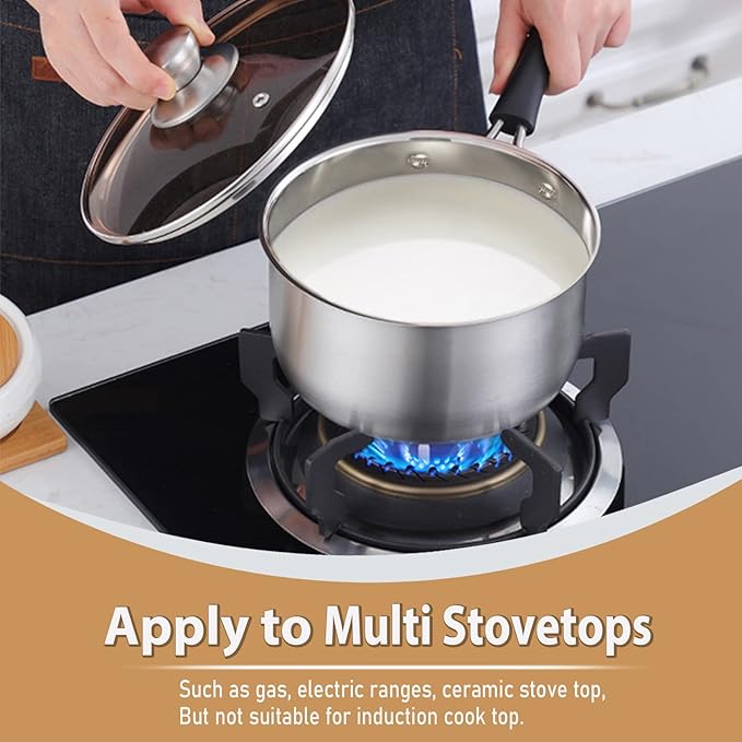 P&P CHEF 1 & 2 Quart Saucepan Small Pot, Stainless Steel Saucepan with Lid, Small Sauce Pan for Home Kitchen Restaurant Cooking, Visible Glass lid & Bakelite Heat-Proof Handles,Dishwasher Safe, 2 Pcs
