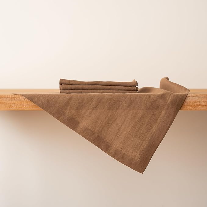 KNOKNO Home Pure Hemp Placemats 18 x 18 Inch Set of 4 Handcrafted with Mitered Corners Natural Fabric,Machine Washable Table Mats for Dining Tables (Chocolate Brown, Napkins | Set of 4)