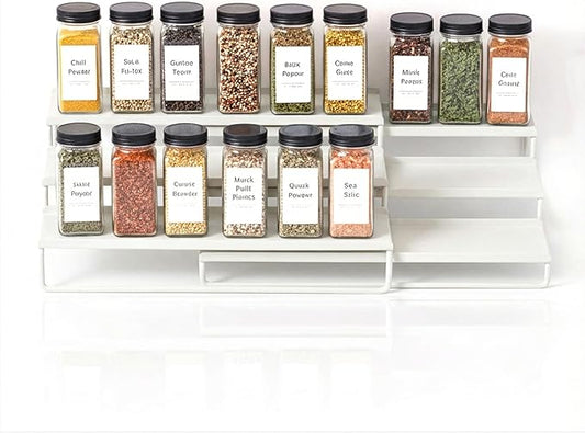 Tiered Spice Rack Organizer ??Warm Gray Metal Countertop & Cabinet Spice Stand, Strong & Sturdy 3-Tier Shelf for Kitchen, Pantry, Seasoning Bottles ??Minimal Scandinavian Design