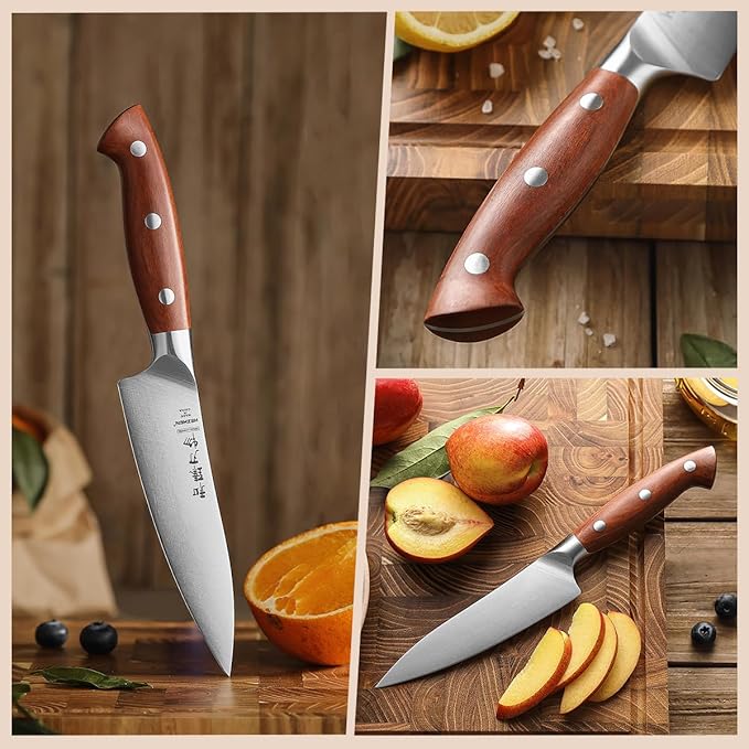 HEZHEN Petty Knife - 5.3??Chef Utility Knife, High Carbon German 1.4116 Stainless Steel Blade, Full Tang, Red Wood Handle, Premium Gift Box,