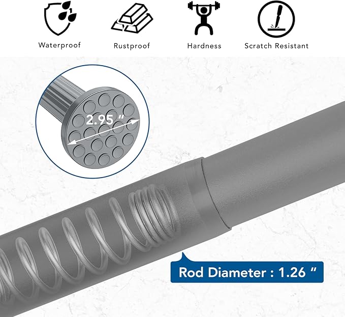 Tension Curtain Rod, 51-126 Inch,Spring Shower Tension Curtain Rod, Closet Rod, for Windows or Shower, Easy to Install, No Drilling, No Rust, for Bathroom, Rod Diameter 1.26 Inches, Grey,Umimile