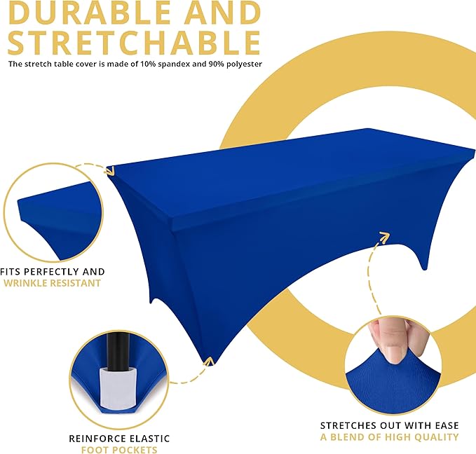 Utopia Kitchen Spandex Tablecloth 2 Pack [8FT, Royal Blue] Tight, Fitted, Washable and Wrinkle Resistant Stretch Table Cloth Rectangle Cover for Trade Show, Weddings & Parties [96Lx30Wx30H Inch]