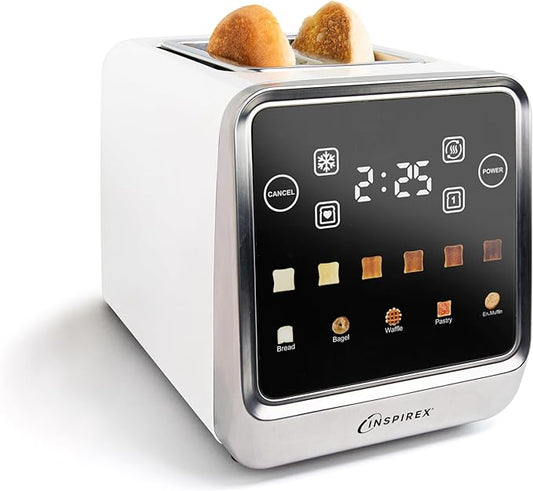 Inspirex Touch Screen Toaster - 2 Extra Wide Slots - 5 Bread Types and 6 Browning Levels - Defrost, Reheat, Favorite, & Single Slot Modes - For Toast, Bagels, & Waffles ??White