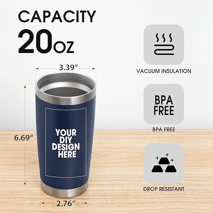 SMLIXE Personalized Coffee Tumbler Print in USA 20oz Stainless Steel Double Wall Insulated Coffee Cup With Text Photo Logo