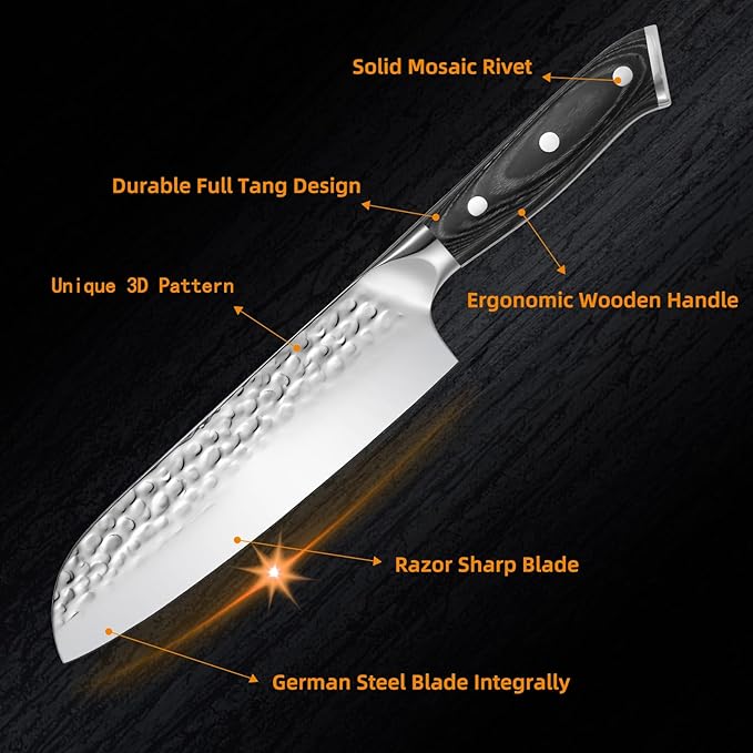 FXFSTEEL Santoku Knife - 7 Inch German 1.4116 High Carbon Steel Kitchen Knife with Pakka Wood Handle, Razor-Sharp Japanese Chef Knife for Precise Chopping, Birthday Gifts for Men/Women, Style A