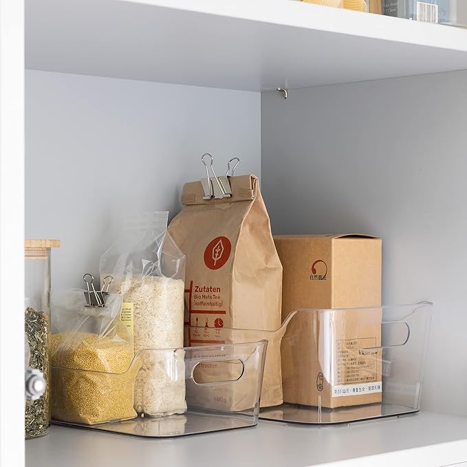 Navaris Set of Fridge Organisers - 4 Clear Storage Organiser Drawers Containers Boxes for Kitchen Fridge Refrigerator Pantry Cupboard Sizes - S, M