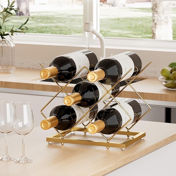 Urban Deco Gold Wine Rack Small Countertop for Cabinets ??5 Wine Holder Countertop Stylish and Compact Small Wine Racks