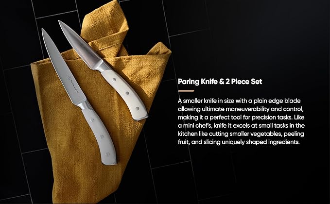 DURA LIVING 3-Piece Kitchen Knife Set ??Ultra-Sharp German Stainless Steel, 8??Chef, 5??Utility, and 3.5??Paring Knives with Ergonomic Handles, Multipurpose Kitchen Knife Set, Clear
