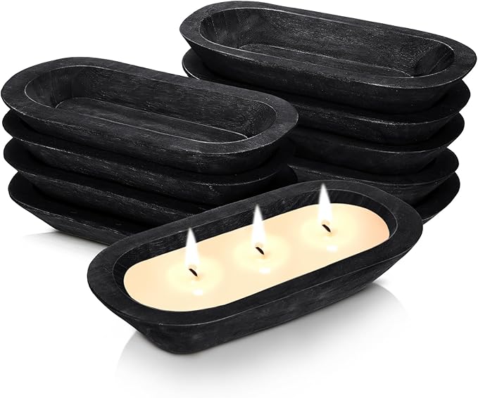 Nuogo 10 Pack Wooden Dough Bowls Bulk 12.5 Inch Rustic Dough Bowls for Wedding DIY Candle Home Crafts Making Farmhouse Fruits Supplies Decoration(Black)