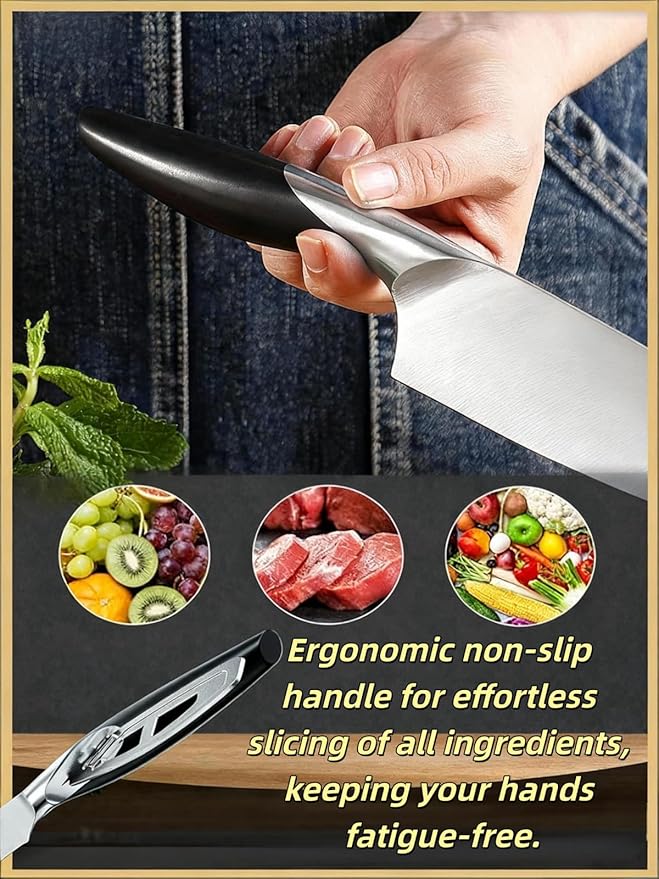 Chef Knife Set 3-Piece, German 1.4116 Steel Chef Santoku & Utility Knives, Full Tang ABS Handle - Professional Kitchen Knife Set for Meat and Vegetable Preparation