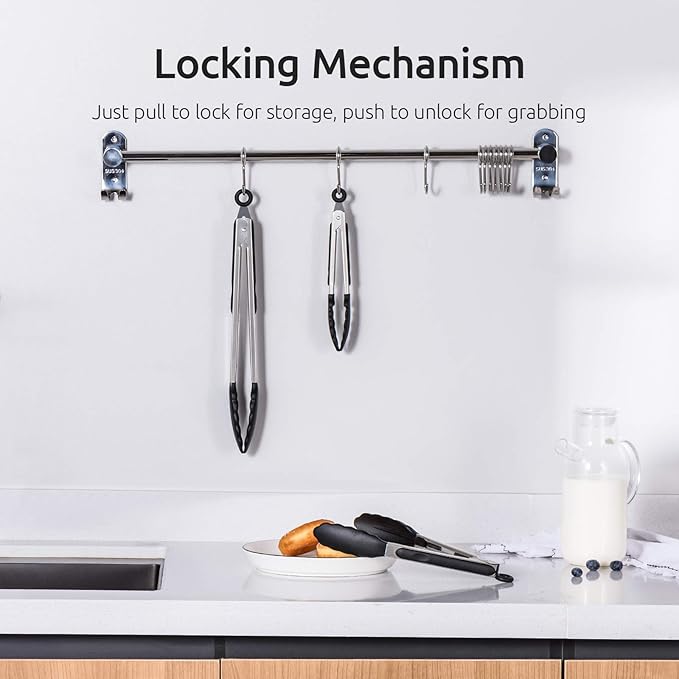 Kitchen Tongs, U-Taste 7/9/12 inches Cooking Tongs, with 600쨘F High Heat-Resistant Non-Stick Silicone Tips, 18/8 Stainless Steel Handle, for Food Grill, Salad, BBQ, Frying, Serving, Pack of 3(Black)