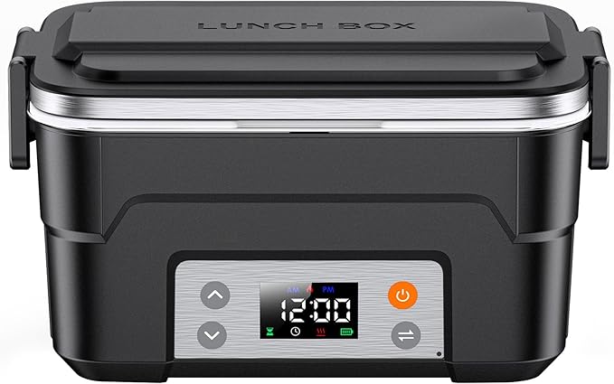EAST OAK XL 6.3-Cup Cordless Electric Lunch Box for Adults, Heated Lunch Box for Men with Scheduled Heating, Portable Car Food Warmer with Utensils, Removable Divider