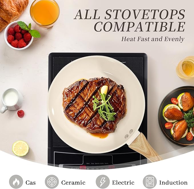 FELAMP Healthy Ceramic Nonstick Cookware Set, 7-Piece PFOA/PFOS/Toxin-Free Pots & Pans Set for Induction & All Stovetops, Dishwasher Safe with Glass Lids竊똆ift for New Home & Chefs