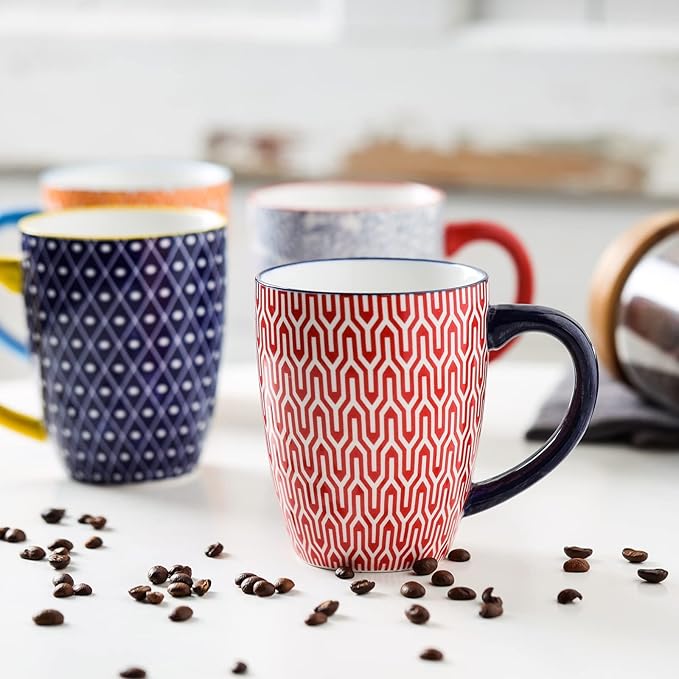Selamica Ceramic Coffee Mugs Set of 4, 16 OZ Coffee Mug with Handle, Large Coffee Cups for Cappuccino, Tea, Mocha, Cocoa, Dishwasher Microwave Safe, Assorted Colors