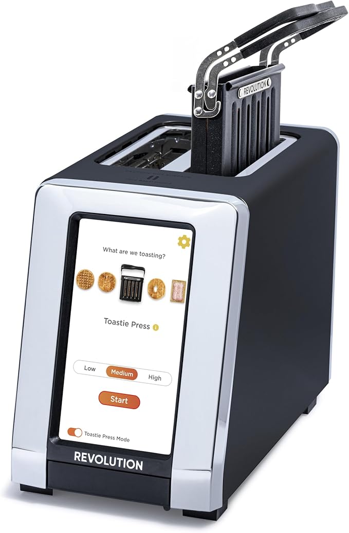 Revolution (Bundle) R180 Connect Touchscreen Smart Toaster + Toastie Press ??Choose from 6 Bread Types, 7 Browning Levels, & Toastie Press Mode (Black, 2-Slice)
