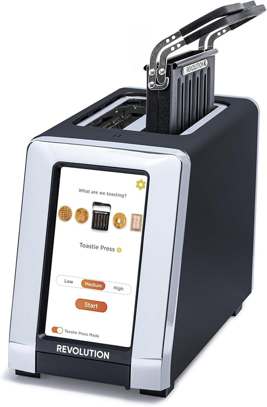 Revolution (Bundle) R180 Connect Touchscreen Smart Toaster + Toastie Press ??Choose from 6 Bread Types, 7 Browning Levels, & Toastie Press Mode (Black, 2-Slice)