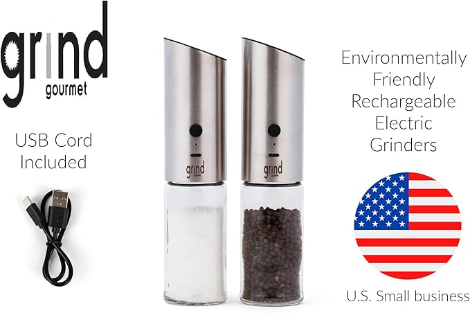 Grind Gourmet Automatic Electric Salt or Pepper Grinder Mill, Gravity Activated Pepper Grinder, Battery Operated with LED Light, Adjustable Coarseness, Home & Kitchen Small Appliance, Cooking Tool