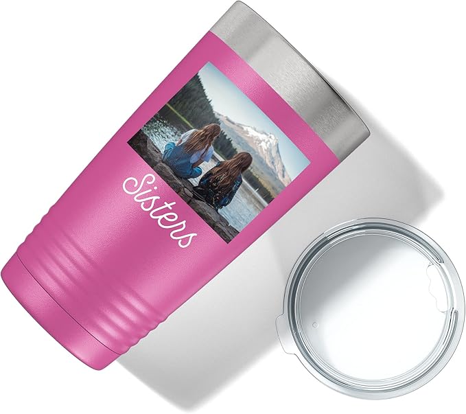 Personalized 20oz (17 Colors) Photo Picture Printed Insulated Stainless Steel Powder Coated Tumbler with Lid ??Customized Mom Mother's Day Gift Gift for Men, Custom Mum Women Dad Men (Pink)