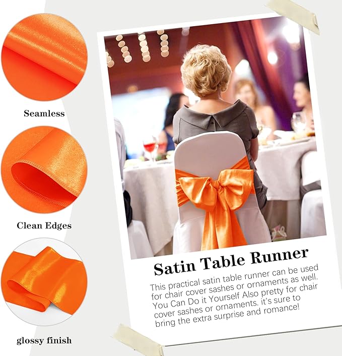 Yblut 10 Pack Satin Table Runner 12 x 108 Inch Long Orange Silk Table Runner for Wedding Party Banquet Birthday Decoration