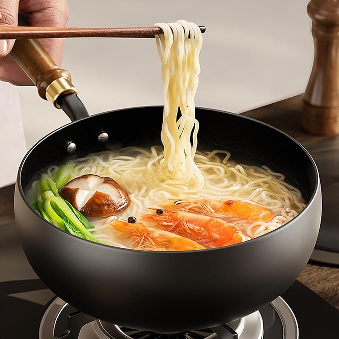 Japanese Frying Pan, Woks & Stir-Fry Pans with Stainless Steel Pot Support, Nonstick Wok, No Chemical Coated Flat Bottom Hand Hammered Chinese Wok For Gas (Iron lid, 26)