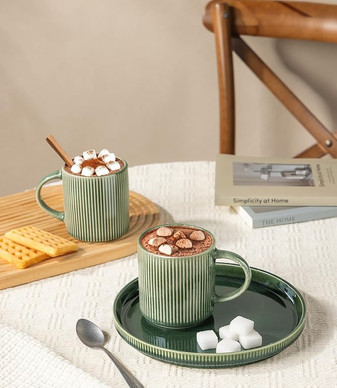 GBhome Coffee Mugs Set for 6, 11oz Coffee Cups with Handle for Man,Woman,Dad,Mom, Stoneware Mugs Sets for Coffee, Latte,Tea, Hot Cocoa, Milk, Dishwasher&Microwave Safe, Dark Green