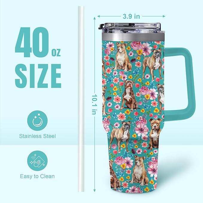 Yogusut Pitbull Gifts for Women, 40oz Stainless Steel Insulated Tumbler Travel Mug Cup with Handle Straw, Gifts for Dog Mom Dog Lover